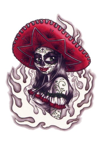 357x500 day of the dead girl with sombrero temporary tattoo - Day Of The Dead Girl Drawing