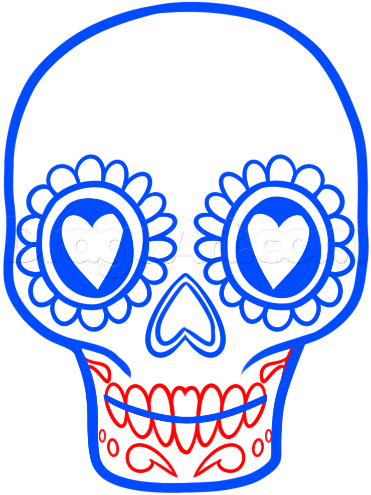 740x987 How To Draw A Sugar Skull Easy, Step - Day Of The Dead Skull Drawings