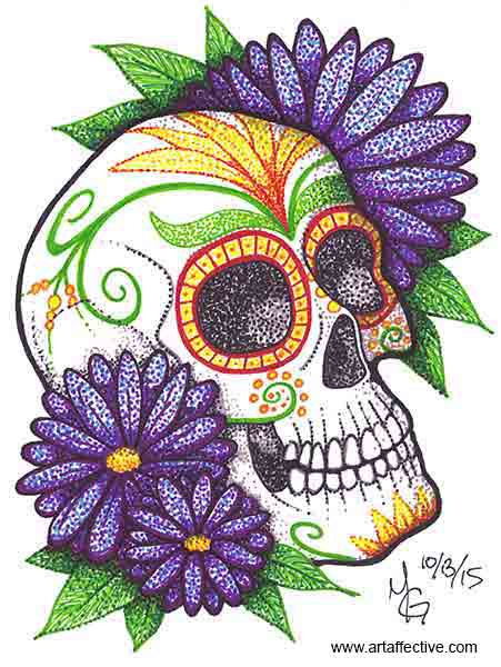 451x600 Sugar Skull With Daisies - Day Of The Dead Skull Drawings