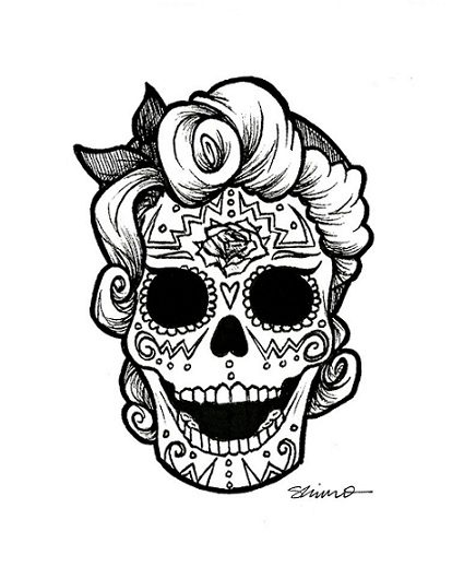414x519 Day Of The Dead, Draw, Illustration, Rockabilly, Skull - Day Of The Dead Skull Drawings