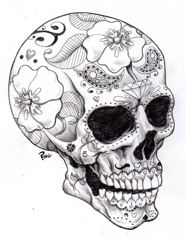748x960 Day Of The Dead Skull Sugar Skull Designs - Day Of The Dead Skull Drawings
