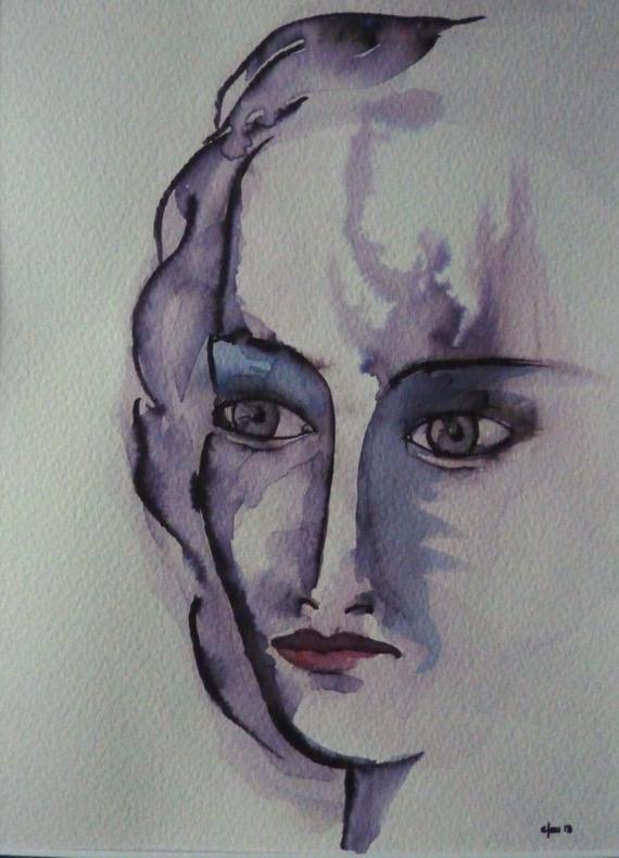 570x790 Daydream Woman Portrait Drawing In Watercolor And Etsy - Daydream Drawing