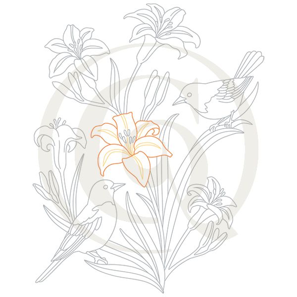 600x600 Daylily And Orioles Svgdxf Other Birds Drawing Craft Genesis - Daylily Drawing