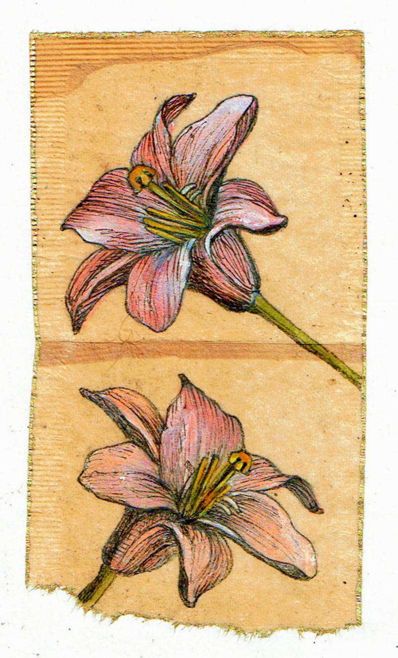 794x1313 Flower Drawing On Teabag Teabag Art Floral Art Daylily Etsy - Daylily Drawing