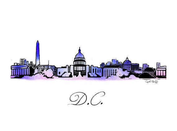 570x421 Items Similar To Washington D C Skyline Watercolor Print - Dc Skyline Drawing
