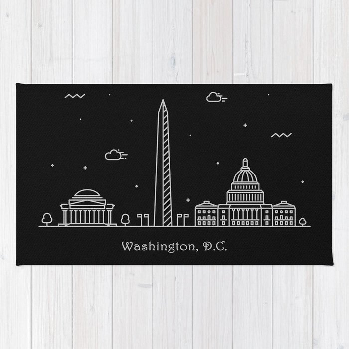 700x700 Washington D C Minimal Nightscape Skyline Drawing Rug - Dc Skyline Drawing