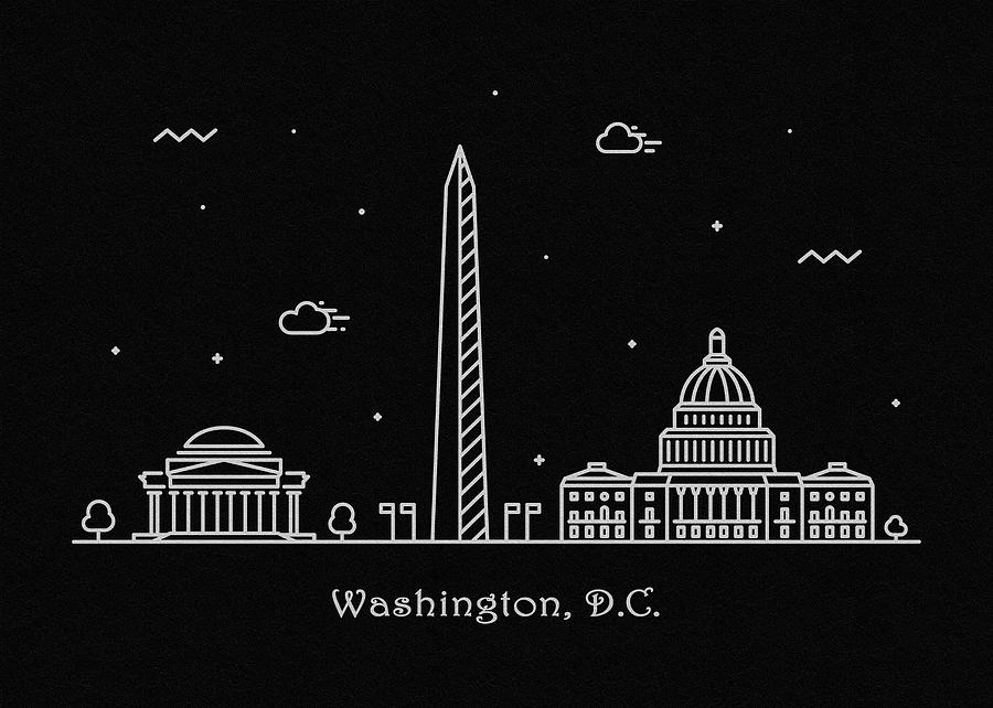 900x642 Washington D C Skyline Travel Poster Drawing - Dc Skyline Drawing