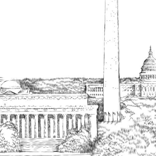 500x500 washington dc skyline guestbook print, guest book, bridal shower - Dc Skyline Drawing