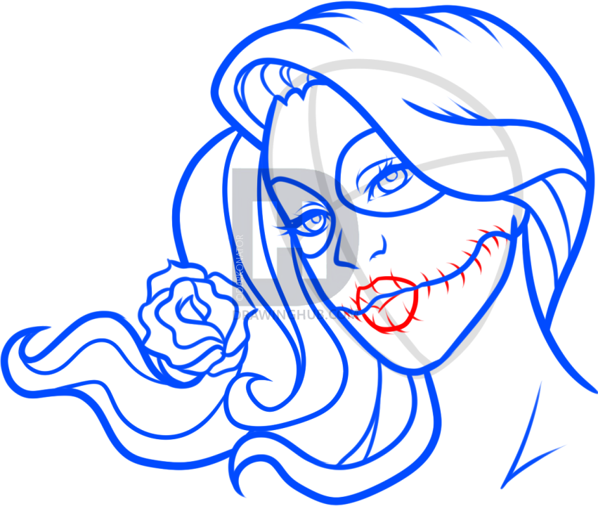 851x720 How To Draw Day Of The Dead Face, Step - Dead Drawing