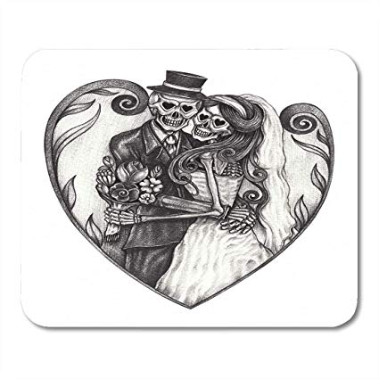 425x425 Mouse Pads Bride Wedding Skulls Hand Pencil Drawing - Dead Mouse Drawing