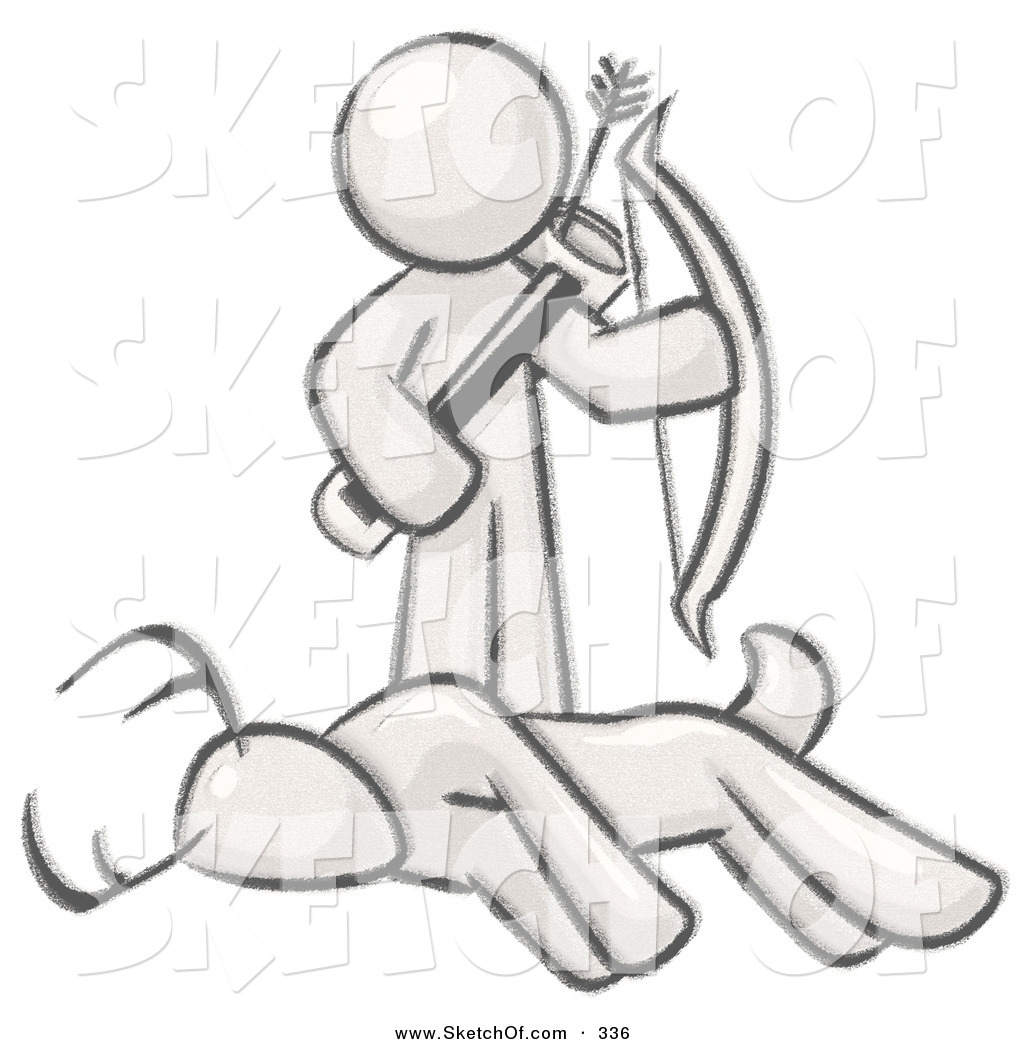 1024x1044 Drawing Of A Sketched Design Mascot Man, A Hunter, Holding A Bow - Dead Person Drawing