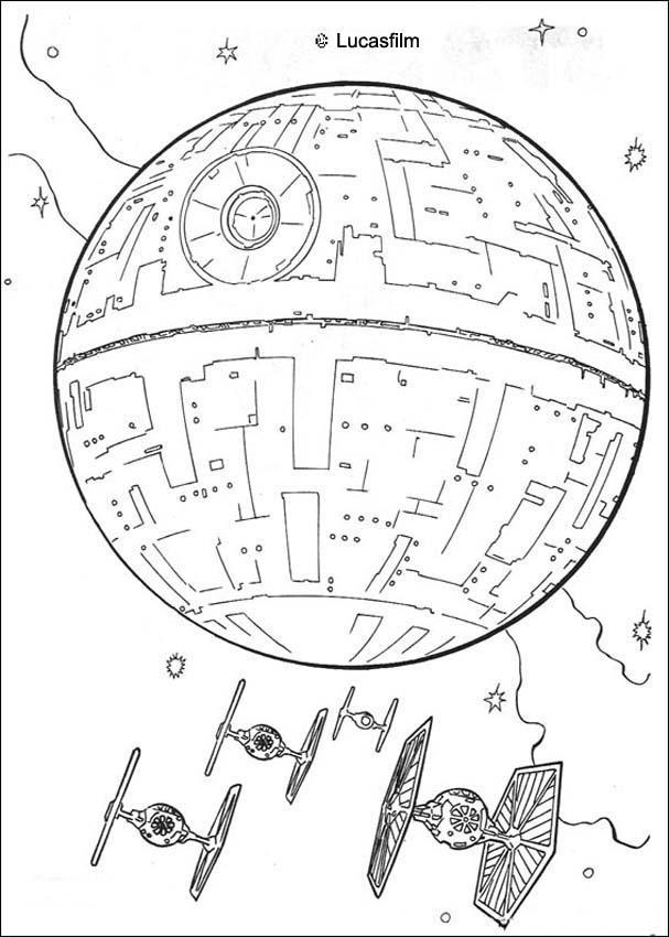 607x850 death star and the fighters coloring pages - Death Star Drawing