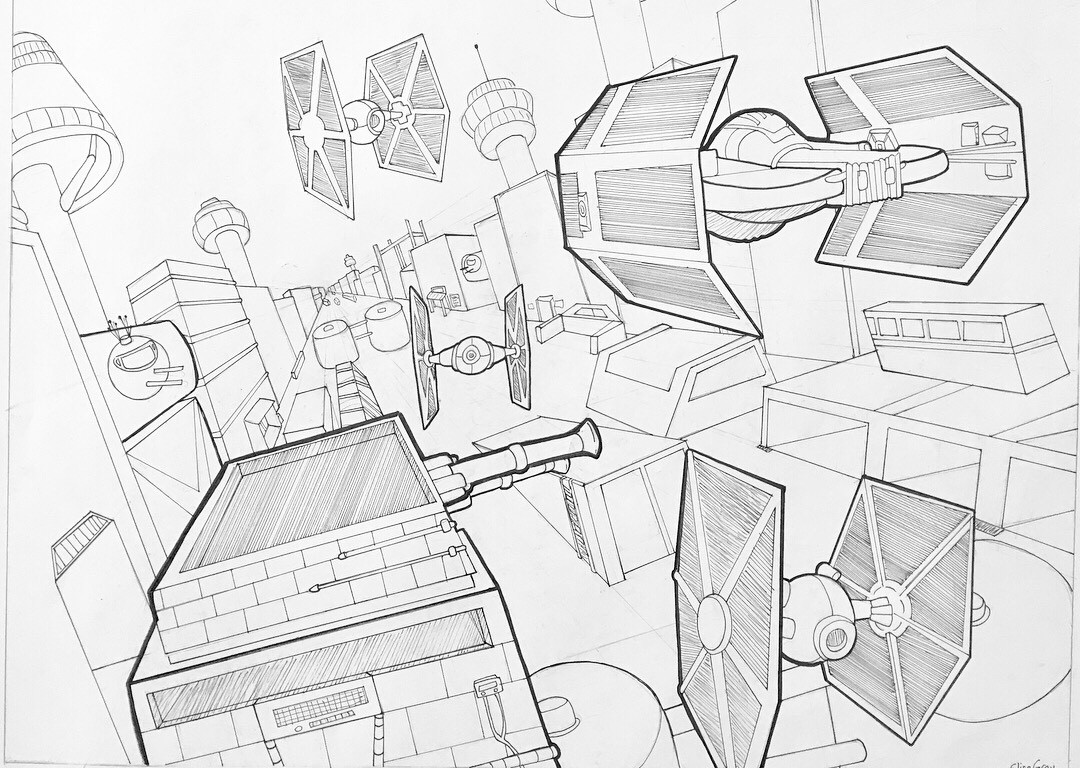 1080x768 Elise Gray - Death Star Line Drawing