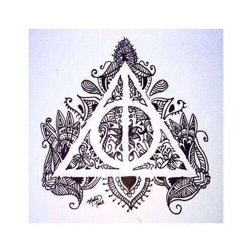 500x500 black and white, draw, harry potter, the deathly hallows - Deathly Hallows Drawing