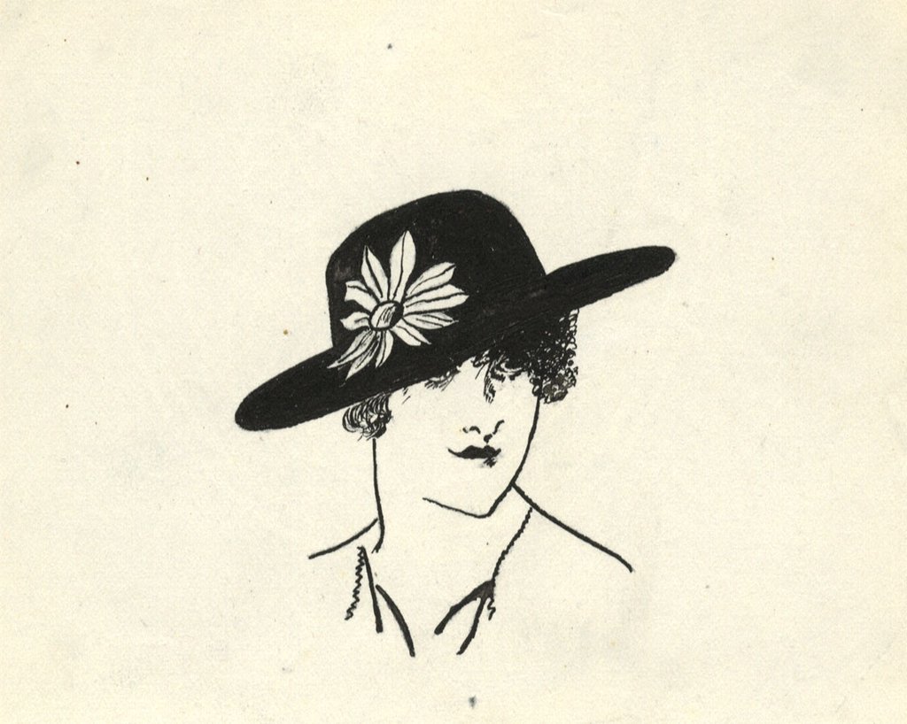 1024x818 j k gibson, art deco lady in hat - Deco Drawing