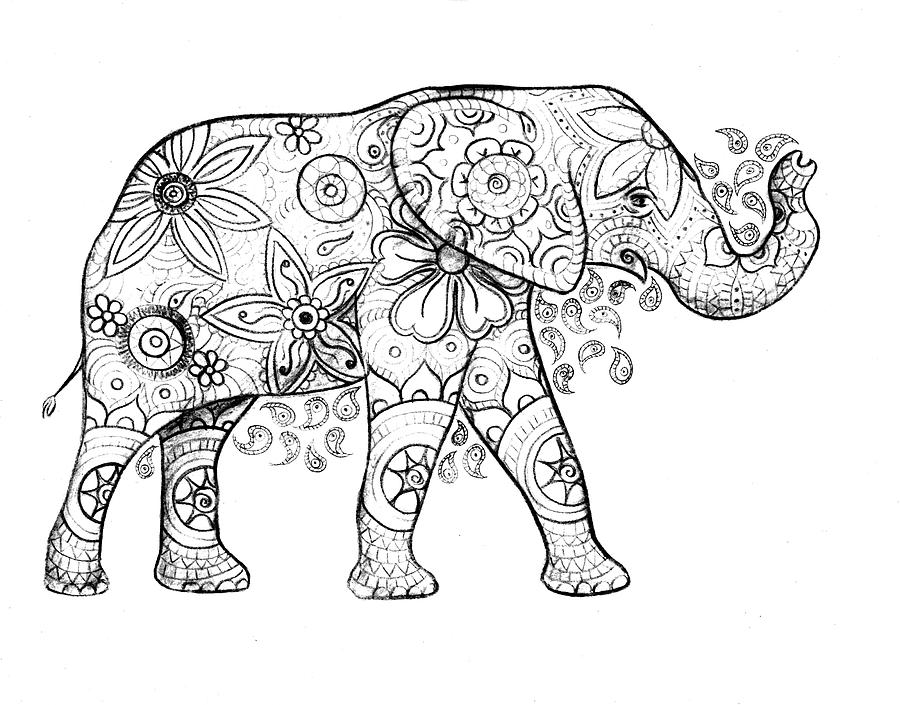 900x705 Decorated Elephant In Black And White Drawing - Decorated Elephant Drawing