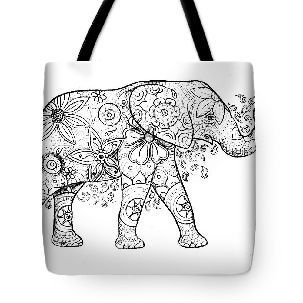 1000x1000 Decorated Elephant In Black And White Tote Bag For Sale - Decorated Elephant Drawing