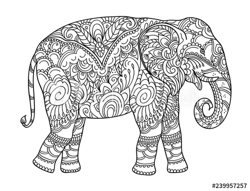 500x383 Drawing Zentangle Elephant, For Coloring Book For Adult Or Other - Decorated Elephant Drawing