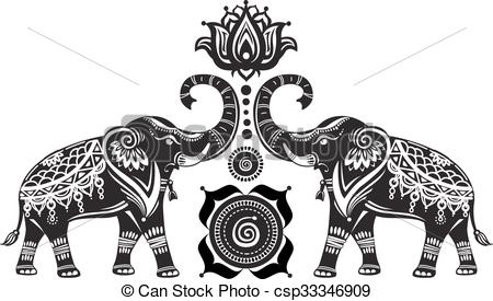 450x275 Stylized Decorated Elephants And Lotus Flower - Decorated Elephant Drawing