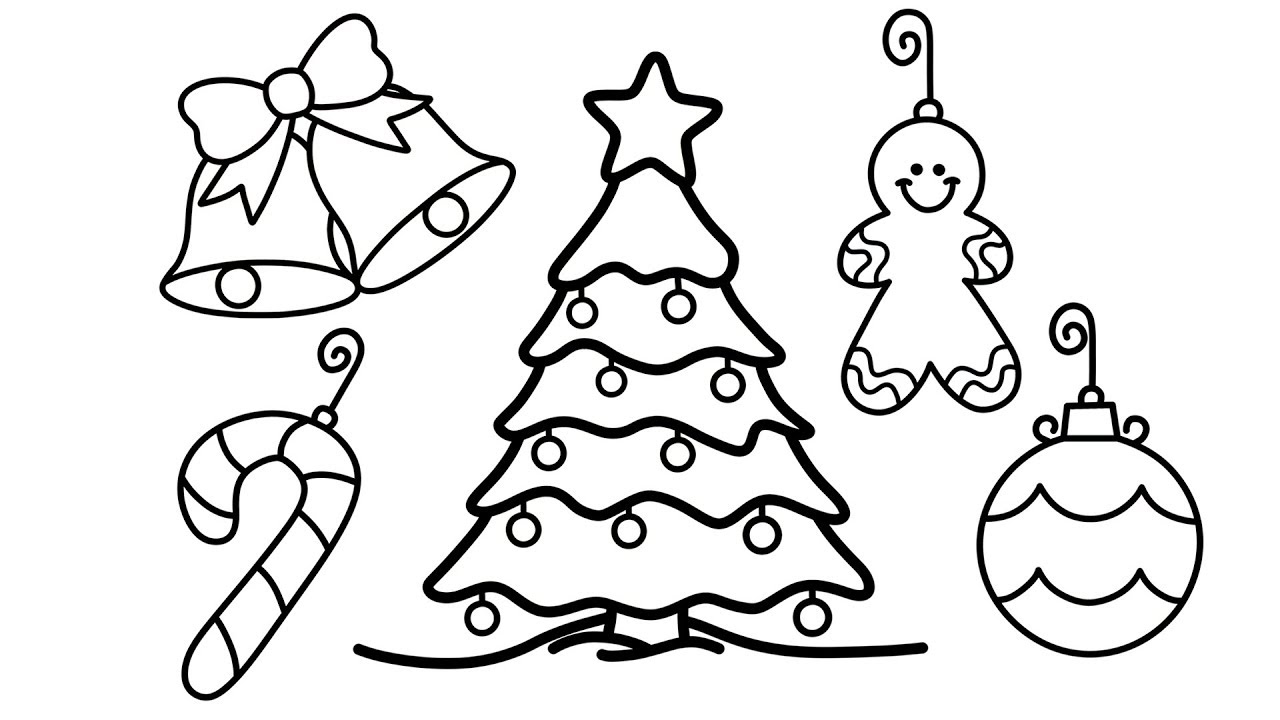 1280x720 how to draw christmas tree and decorations for kids - Decoration Drawing