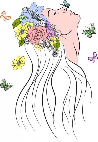 412x600 woman drawing colorful flowers butterflies decoration free vector - Decoration Drawing