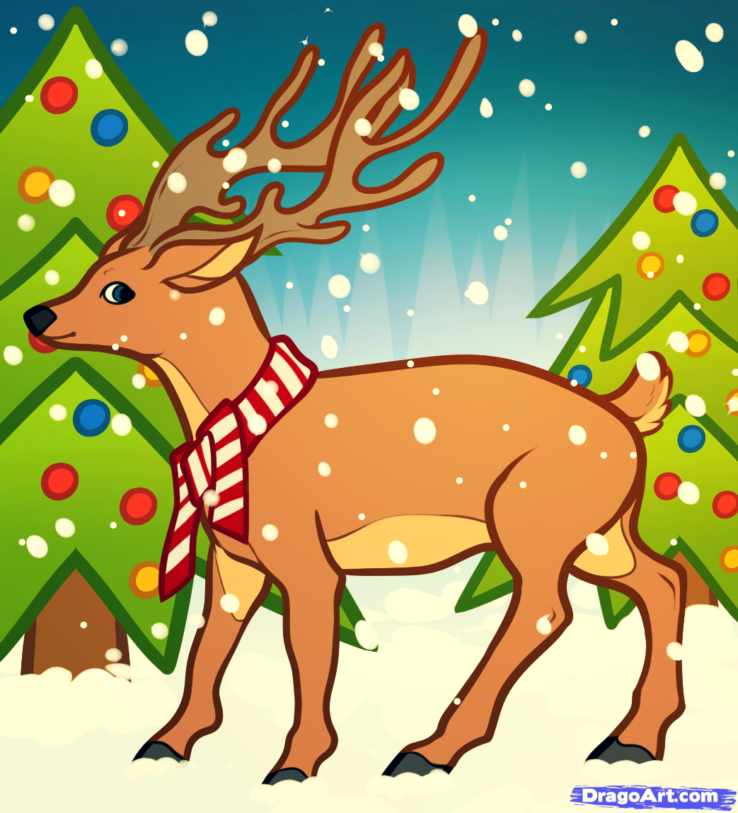 1043x1149 How To Draw A Christmas Deer - Deer Drawing For Kids