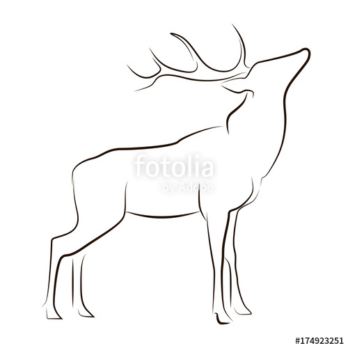 500x500 Standing Black Line Deer On White Background Hand Drawing Vector - Deer Drawing Images