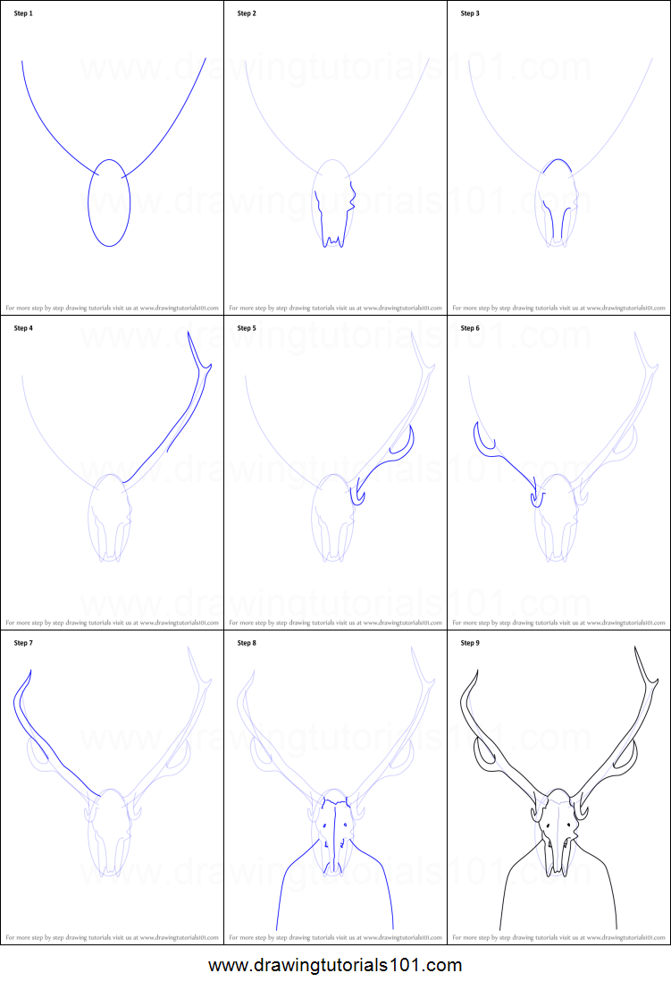 751x1107 How To Draw A Deer Skull Printable Step - Deer Drawing Tutorial