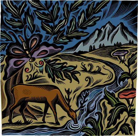 450x444 Illustration Source - Deer Drinking Water Drawing
