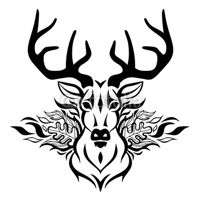 400x400 Vector Beautiful Deer Face Tattoo Sketch Or Template For T Shirt - Deer Face Drawing