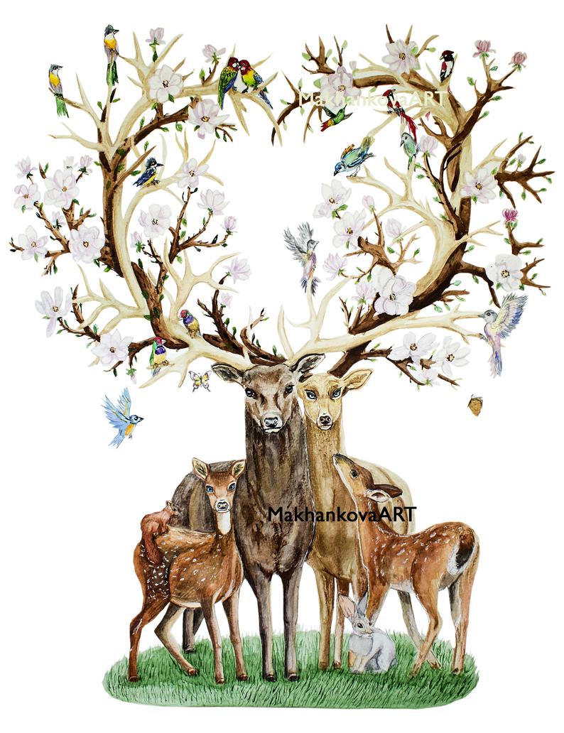 794x1032 Deers Family Watercolor Print Deers Drawing Deers Etsy - Deer Family Drawing