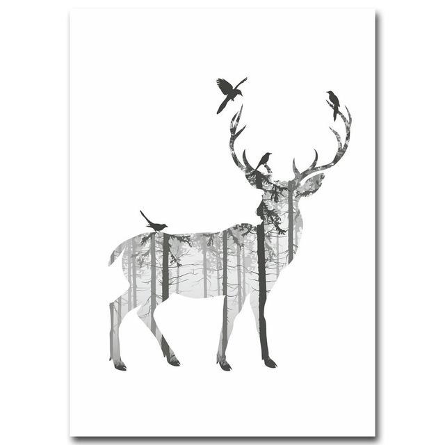640x640 forest deer family nordic style poster canvas print minimalist - Deer Family Drawing