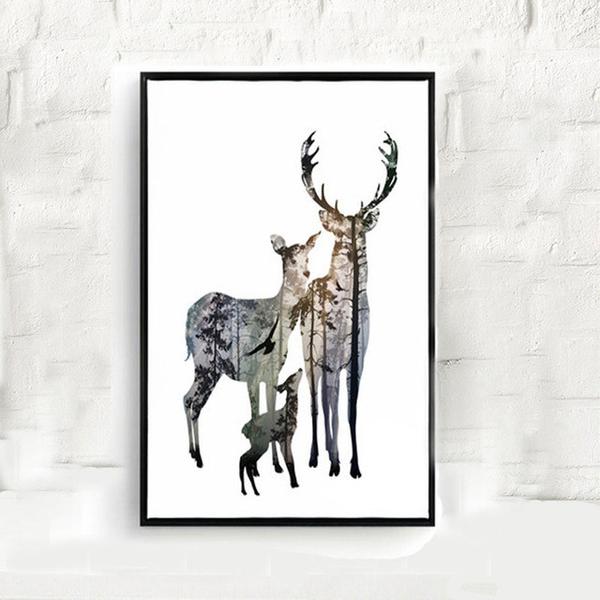 600x600 Style Forest Deer Family Cartoon Hild Room Art Print Poster - Deer Family Drawing