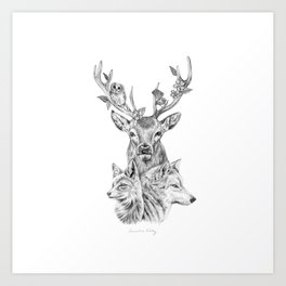 264x264 Deer Family Art Prints - Deer Family Drawing
