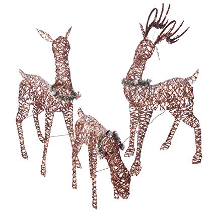 425x425 Set Of Lighted White Gold Deer Family - Deer Family Drawing