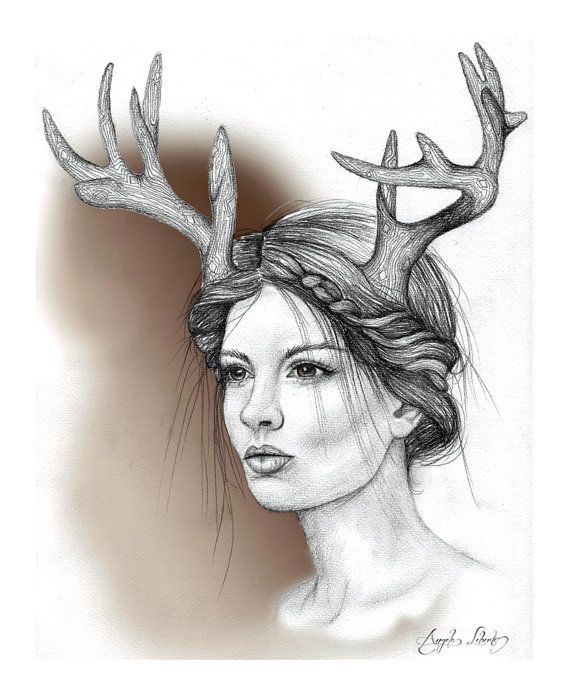 570x695 Deer Girl Drawing Limited Edition Print - Deer Girl Drawing