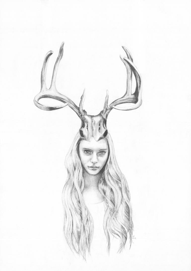 770x1093 Goddess I - Deer Girl Drawing