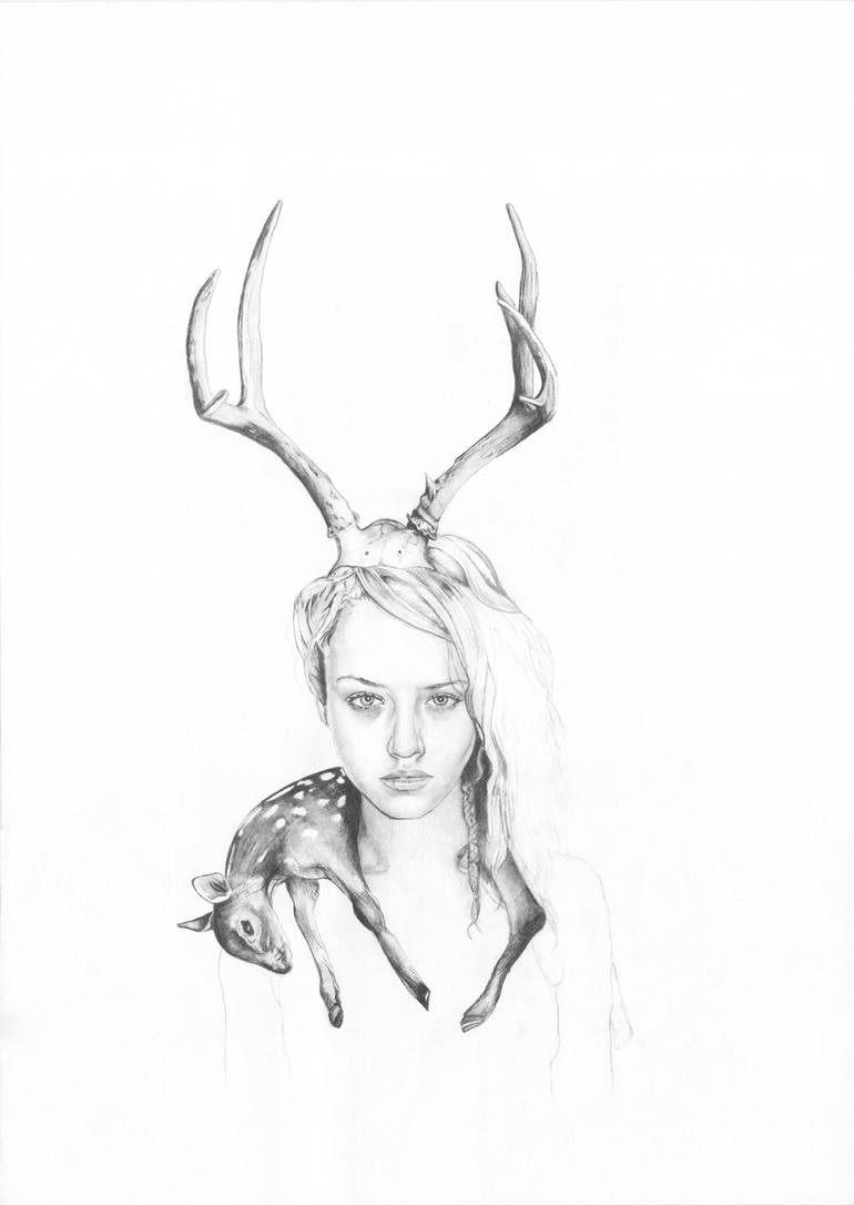 770x1086 Goddess Ii - Deer Girl Drawing