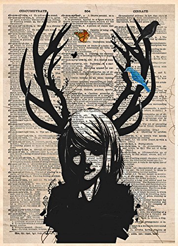 362x500 Girl With Antlers Art, Dark Fae Deer Girl - Deer Girl Drawing
