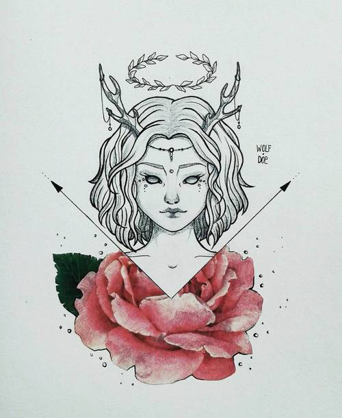 500x610 D'alloro M'incorono - Deer Girl Drawing
