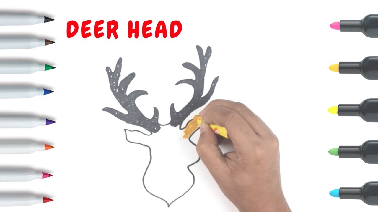 1280x720 How To Draw A Deer Head Art Colors For Children Coloring Books - Deer Head Drawing