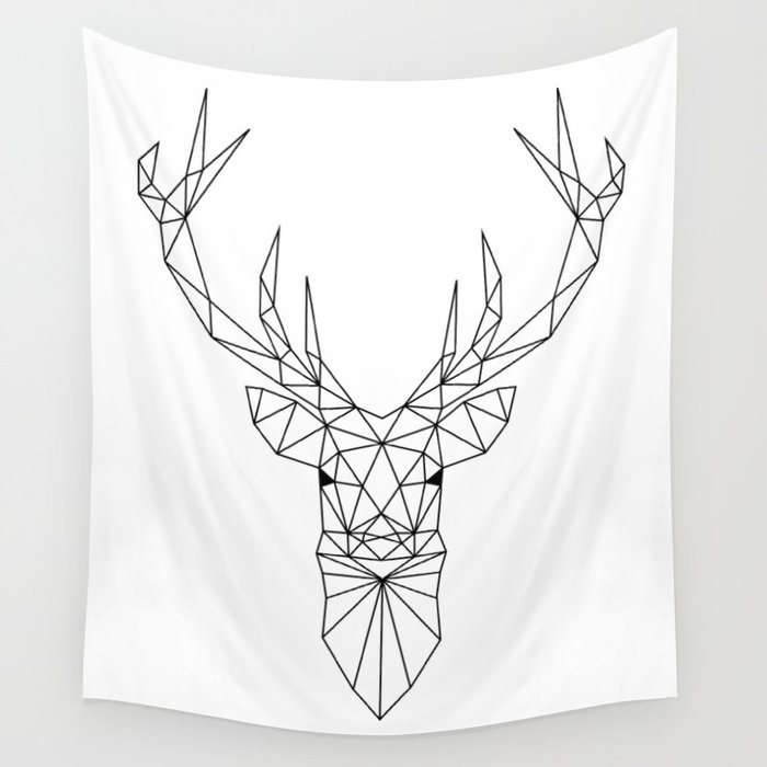 700x700 Geometric Deer Head Wall Tapestry - Deer Head Line Drawing