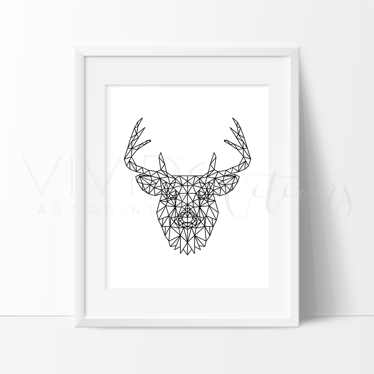 1200x1200 geometric polygonal deer stag head antlers nursery line art - Deer Head Line Drawing