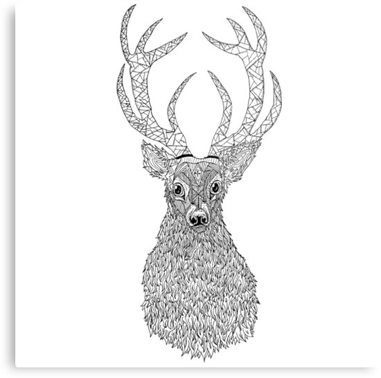 550x545 Stags Head Zentangle Line Art Style Metal Prints - Deer Head Line Drawing