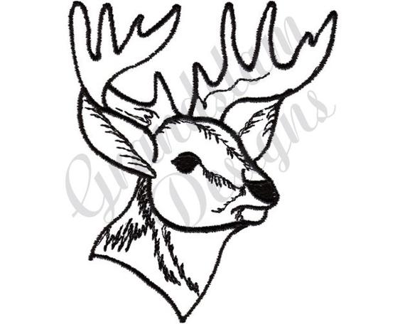 570x456 Deer Head Outline Machine Embroidery Design Etsy - Deer Head Outline Drawing