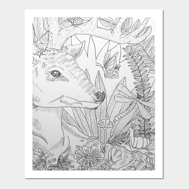 630x630 Deer In Forest Drawing - Deer In Forest Drawing