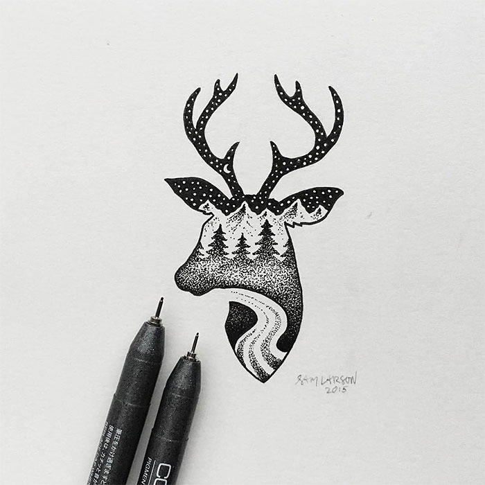 700x700 Deer Forest Drawing Shared - Deer In Forest Drawing