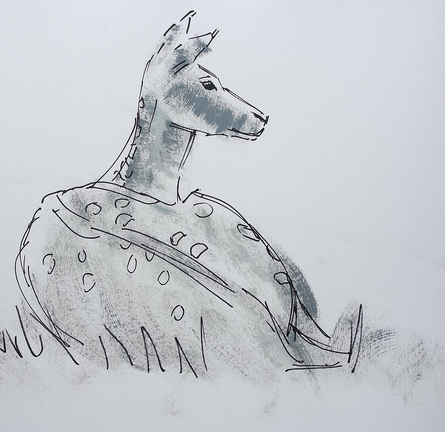 900x875 Dry Brush Black And White Drawing Of Deer Lying Down Drawing - Deer Lying Down Drawing