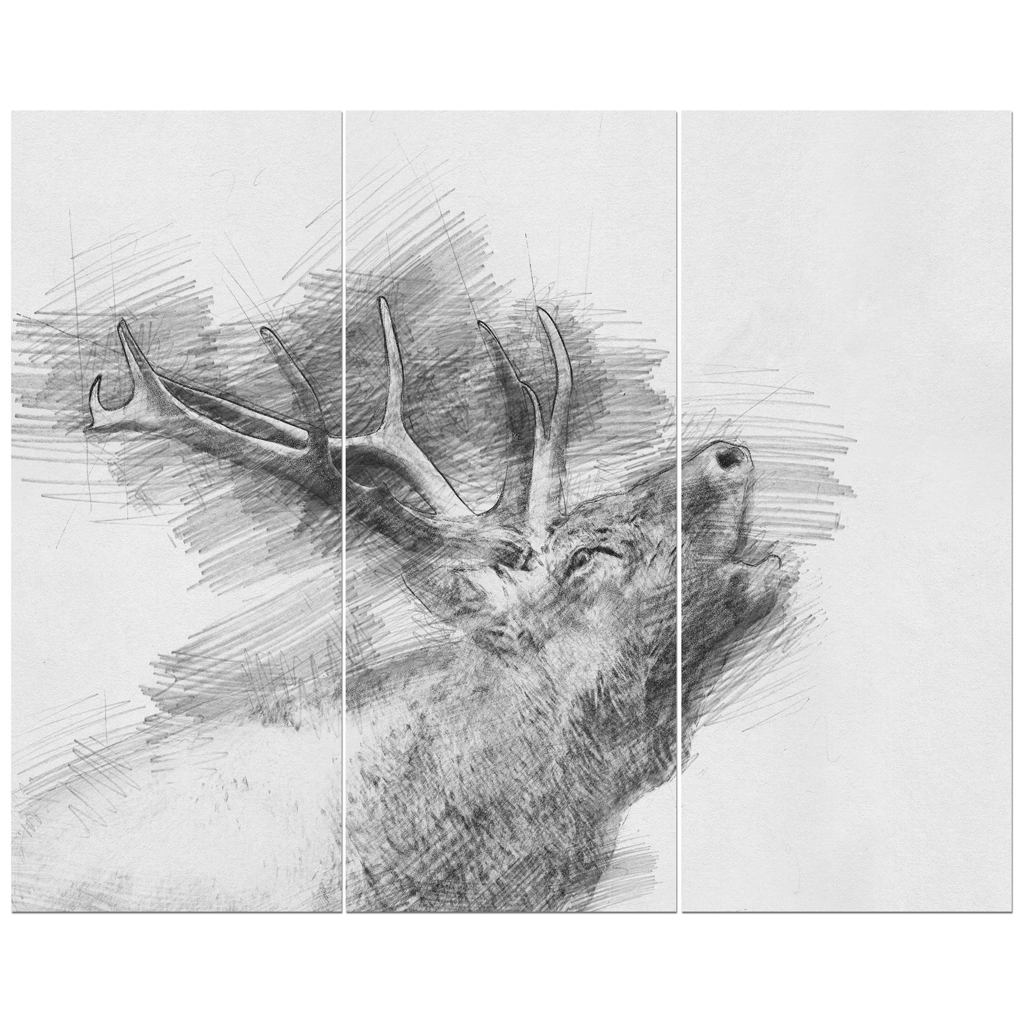 2000x2000 East Urban Home 'black And White Deer Pencil Sketch' Oil Painting - Deer Pencil Drawings