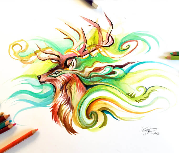 750x640 Magic Deer Color Drawing - Deer Pictures Drawing